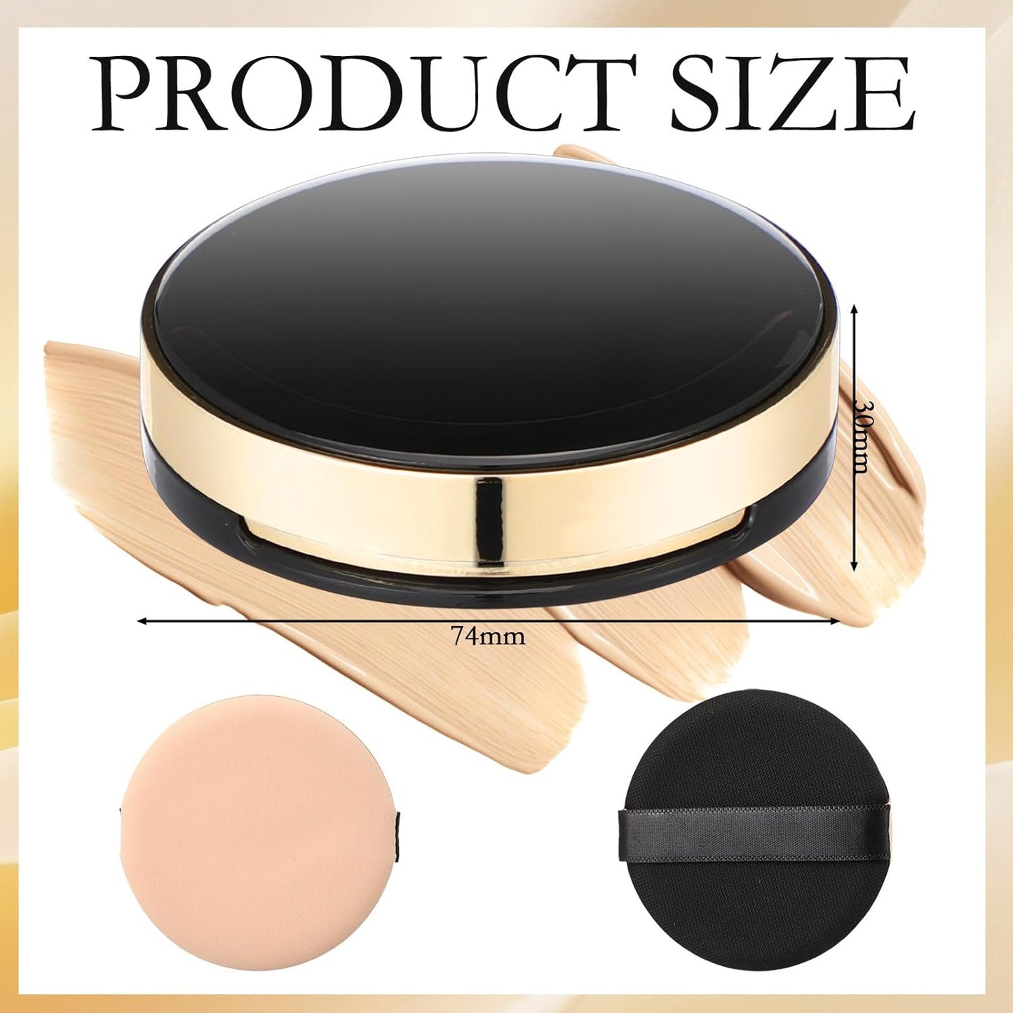 Patelai 7 Pcs 0.5oz Empty Luxurious Air Cushion Puff Box with Sponge Puff and Mirror, Portable Make-up Powder Container Case with Extra Sponges and Puffs, Refillable Foundation Bb Cream Box (Black)