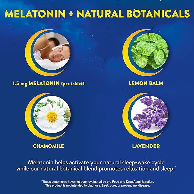 MidNite Back To Sleep Low Dose, 1.5 mg Melatonin Sleep Aid, Non-habit Forming, Herbal Dietary Supplement For Adults, Drug-free, Gluten-free, Lactose-free, Vegetarian, Vegan, 30 Quick Melt Tablets 2 ct