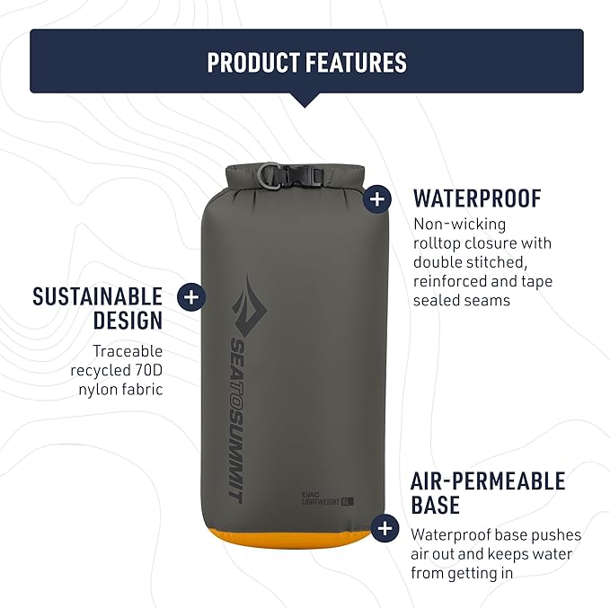 Sea to Summit eVac Dry Bag, Roll-Top Compression Sack, 13 Liter, Beluga Black