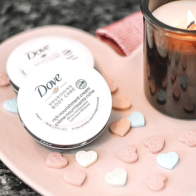 Dove Nourishing Body Care, Face, Hand, and Body Rich Nourishment Cream for Extra Dry Skin with 48-Hour Moisturization, 3-Pack, 5.07 Oz Each Jar