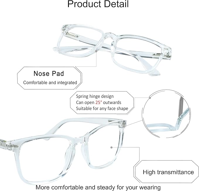 YEIN Bifocal Reading Glasses with Blue Light Blocking Lenses, Bifocal Reader for Women and Men, Vintage Square frame with Spring Hinge (+0.75/+3.25 magnification)