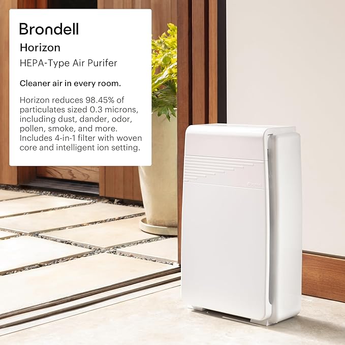 Brondell Horizon O2+ Air Purifier P200, 5 Stage Filtration System with HEPA Filter and Intelligent Ion Technology – 560sf - CARB Certified