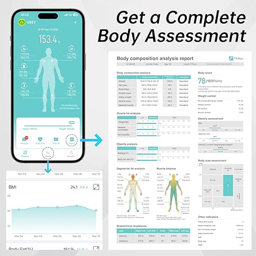 CLORIS 8 Electrodes Digital Smart Scale for Body Weight Fat Accurate BMI Muscle Mass 28 Body Composition Measurement Health Analyzer with App Bluetooth, Full-Color TFT LCD on Retractable Handle