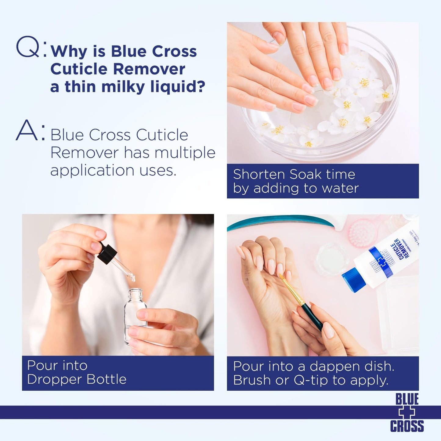 Blue Cross Cuticle Remover Liquid, Cuticle Softener for Nails, Professional Nail Care with Lanolin for Brittle Hang Nails, Hydrating, Moisturizing, Dry Cuticles, Made in USA, 8oz