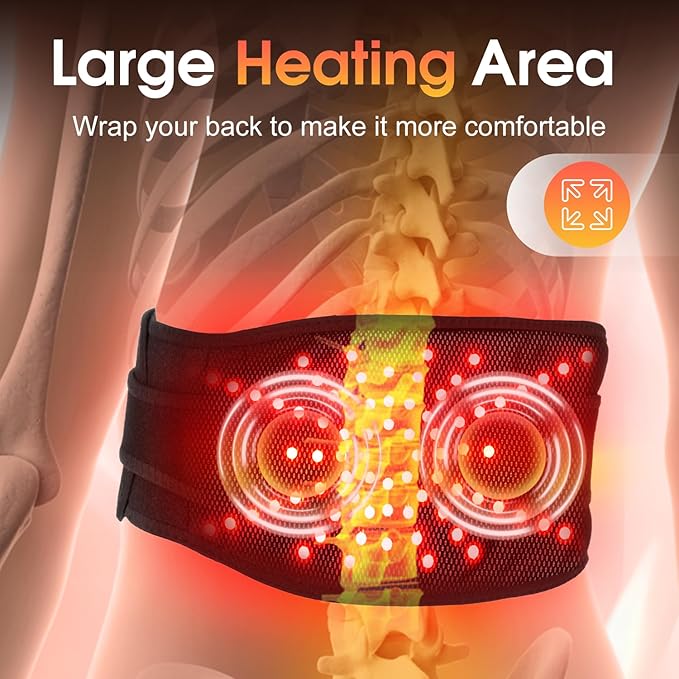 Electric Heating Pad for Back, XL Cordless Heated Back Belt Wrap with 3 Heating and 3 Vibration Modes, 5000mAh Battery Operated Lower Back Massager, Heated Pad for Back