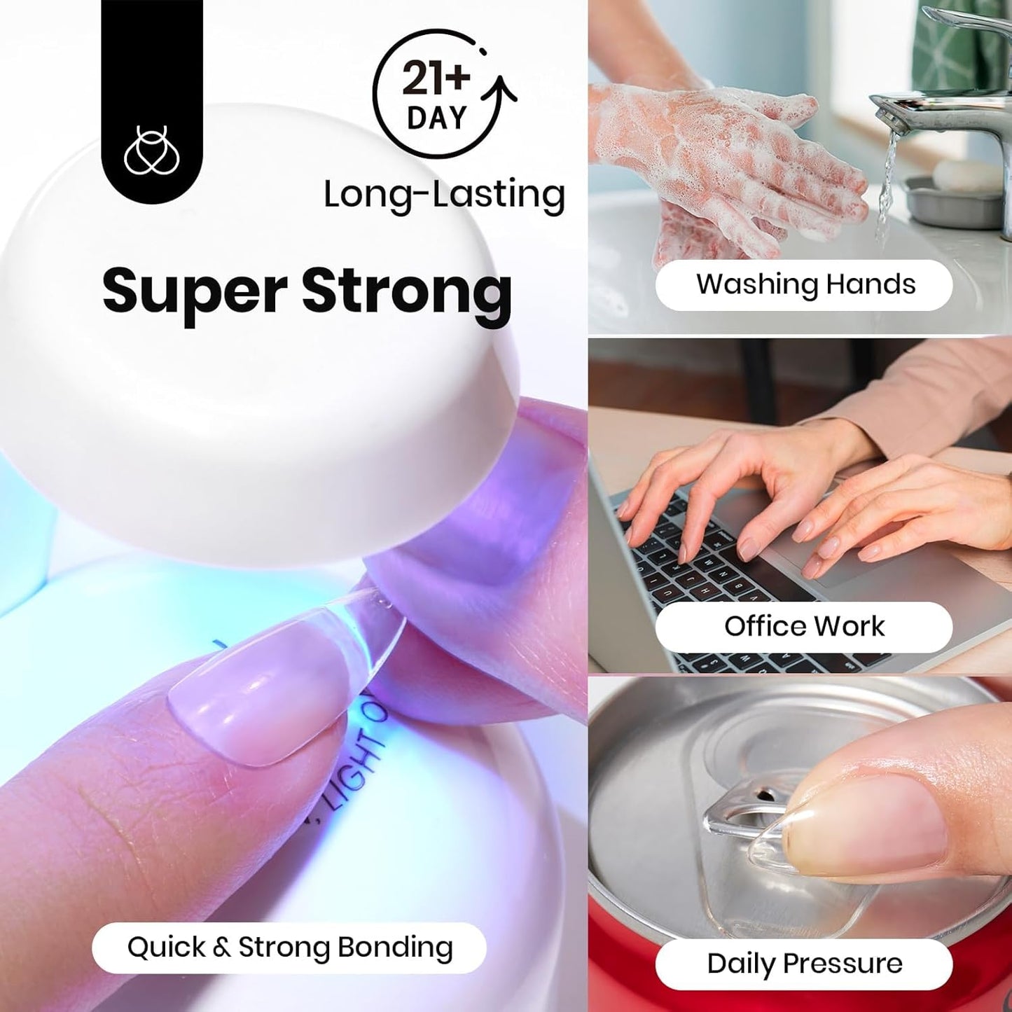 Beetles Hema-Free Nail Glue Gel - 10ml Super Strong Brush U V Nail Glue for Acrylic and Clear Press On Nails, Long Lasting Extension Gel Curing Needed