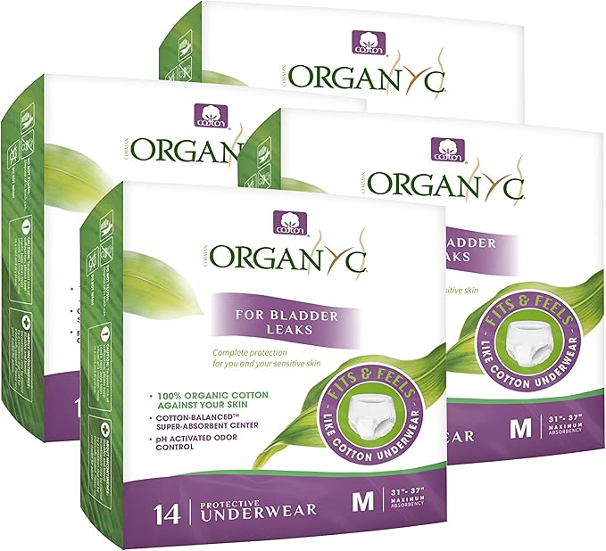 Organyc Bladder Control Underwear for Women - Organic Cotton Protective Underwear for Incontinence, Leak Protection, Odor Protection and Sensitive Skin, Medium, 56 Count