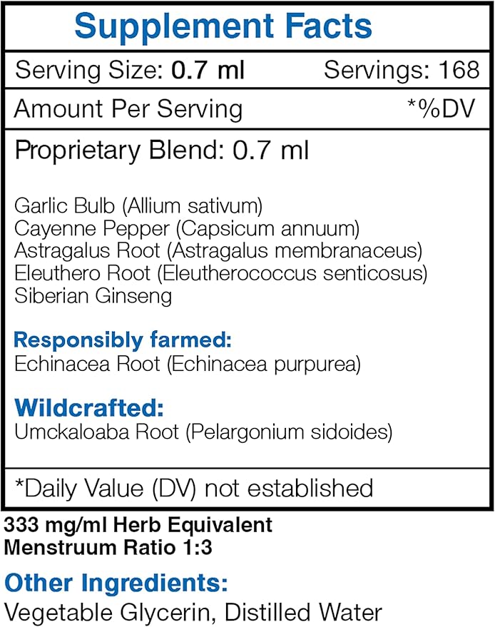 Respiratory Immune Boost Alcohol-Free Extract, Tincture, Glycerite Echinacea, Garlic, Umckaloabo, Cayenne, Astragalus, Eleuthero Siberian Ginseng. Lung Congestion Formula (4 FL OZ)