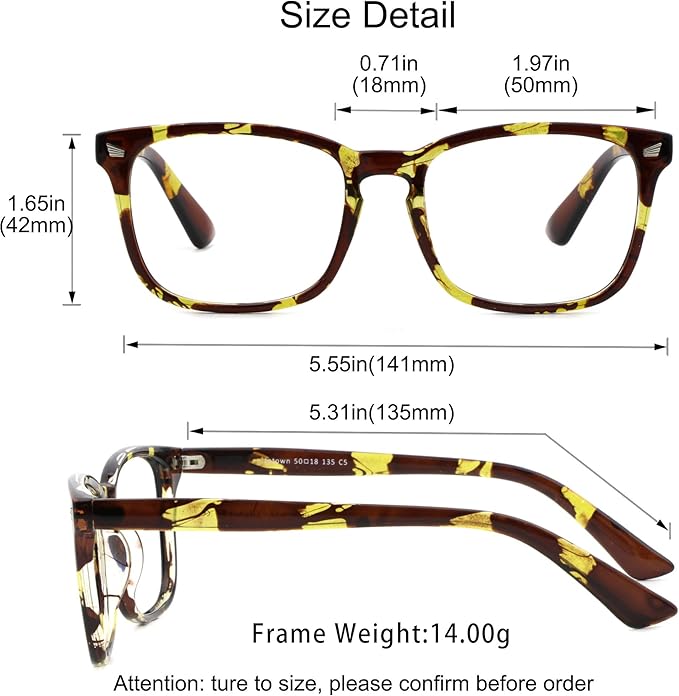 YEIN Bifocal Reading Glasses with Blue Light Blocking Lenses, Bifocal Reader for Women and Men, Vintage Square frame with Spring Hinge (+0.00/+1.75 magnification)