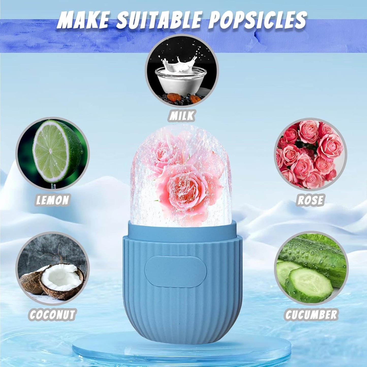 Ice Face Roller, Reusable Silicone Mold Face Massage Eye Facial Beauty Skin Care Tools Apply Ice for Shrink Pores Anti Wrinkle Reduce Puffiness Improve Skin Elasticity, Striped