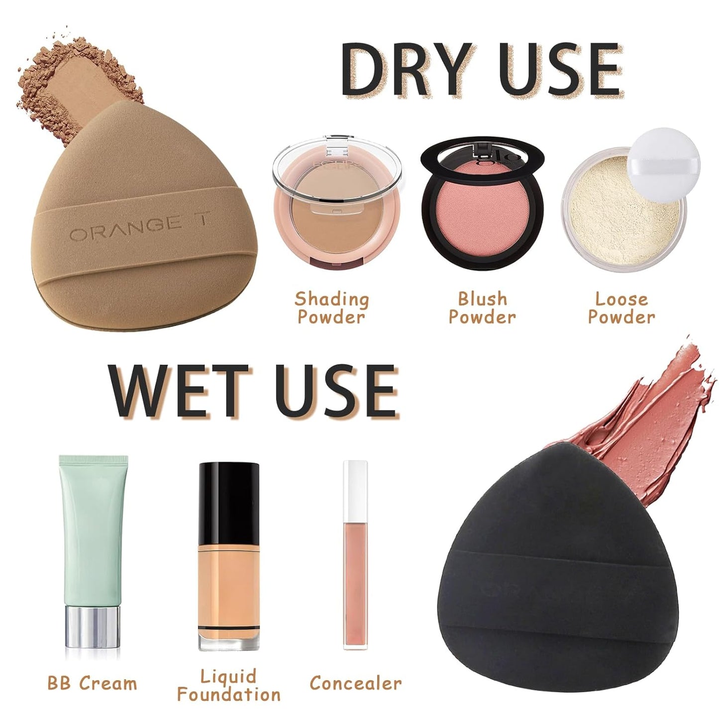 Lilystar 2 Pcs Makeup Sponge Puff for Foundation Concealer and Powder Soft Foundation Sponge Cosmetic Blender Sponge Body Setting Loose Powder Beauty Makeup Tool with Case (Black)