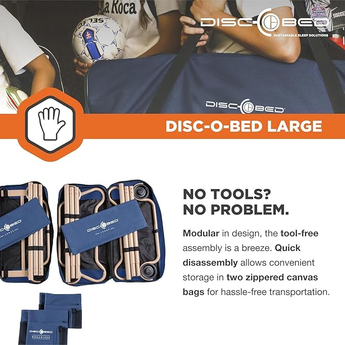 Disc-O-Bed Large Outdoor Convertible 2 Person Bench and Double Camping Cot Portable Bed Bunk System for Adults, Navy
