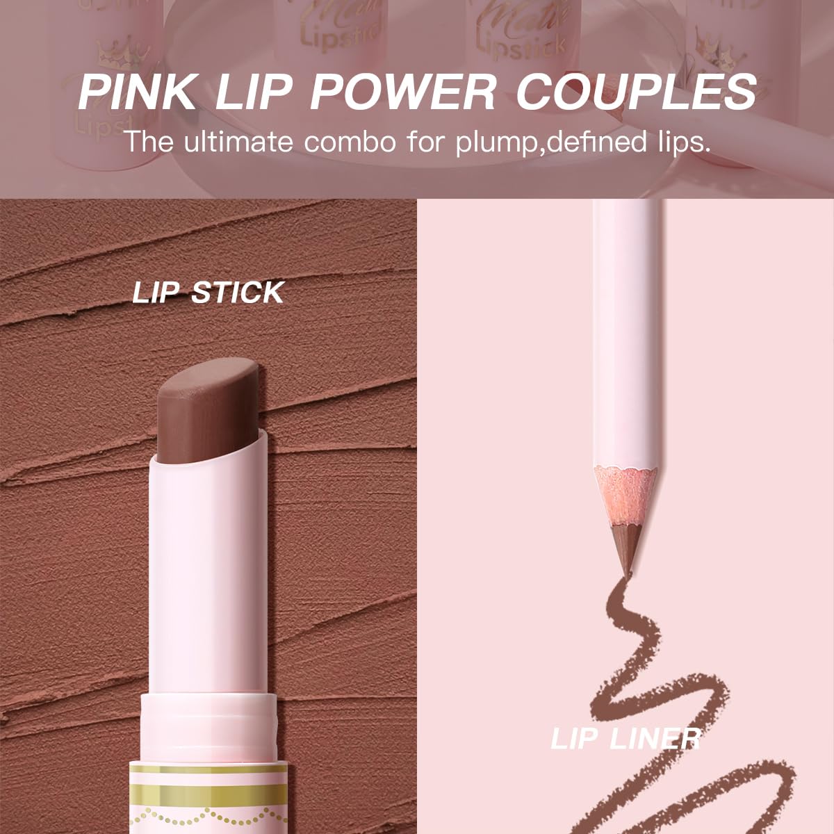 USHAS Lipstick and Lip Liner Combo Set 2 in 1 Waterproof Lipstick for Women Lip liner Set Long Lasting Lipstick, Matte Lipstick Pen with Lip Liner Set Makeup Kits (S16, Pack of 1)