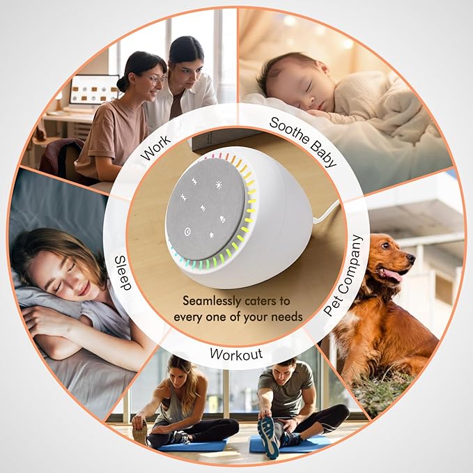 DreamSky White Noise Sound Machine with 26 Soothing Sounds & 30 Level Volume, RGB Night Light, Brown Noise for Sleeping Adults, Baby, Kids Sleep, Auto-Off Timer, USB-C Powered for Home Office Travel