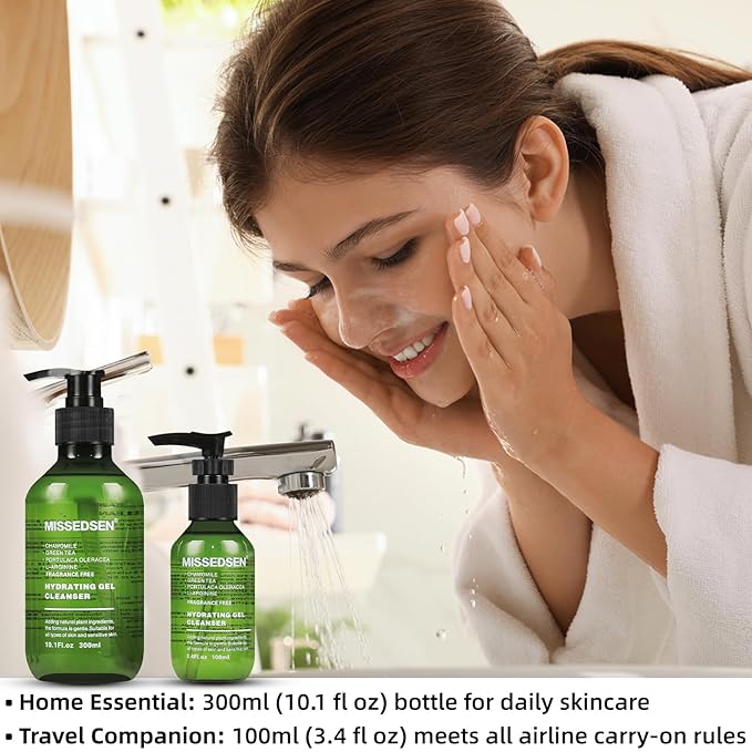 Hydrating Gel Facial Cleanser, 10.1 oz & 3.4 oz Travel Size, Fragrance Free, For Normal to Dry & Sensitive Skin (2, 13.5Fl oz)