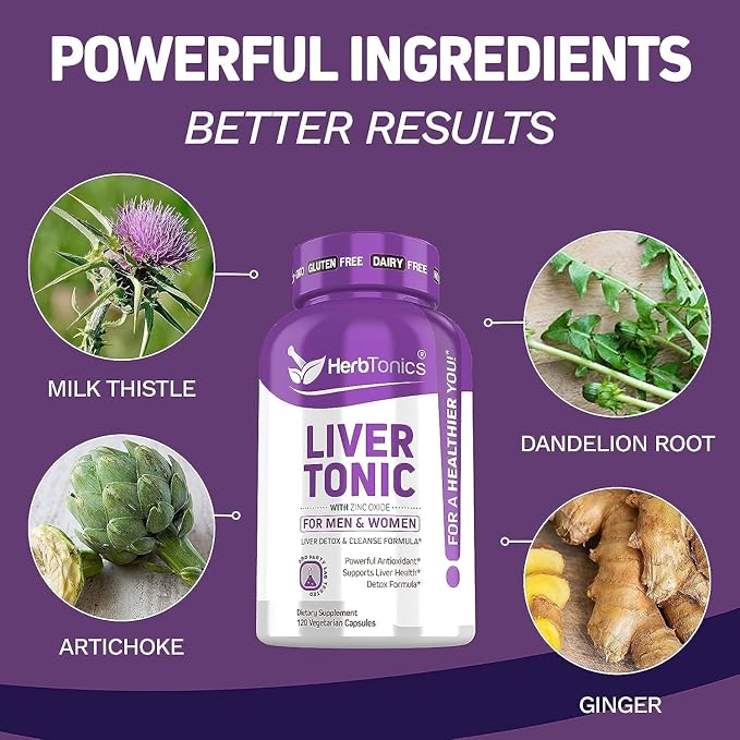 Herbtonics Liver Cleanse Detox & Repair | 20-in-1 Liver Detox Complex | Milk Thistle Supplement with Artichoke, Dandelion, Turmeric, Berberine | Dose for Your Liver | 120 Vegan Capsules