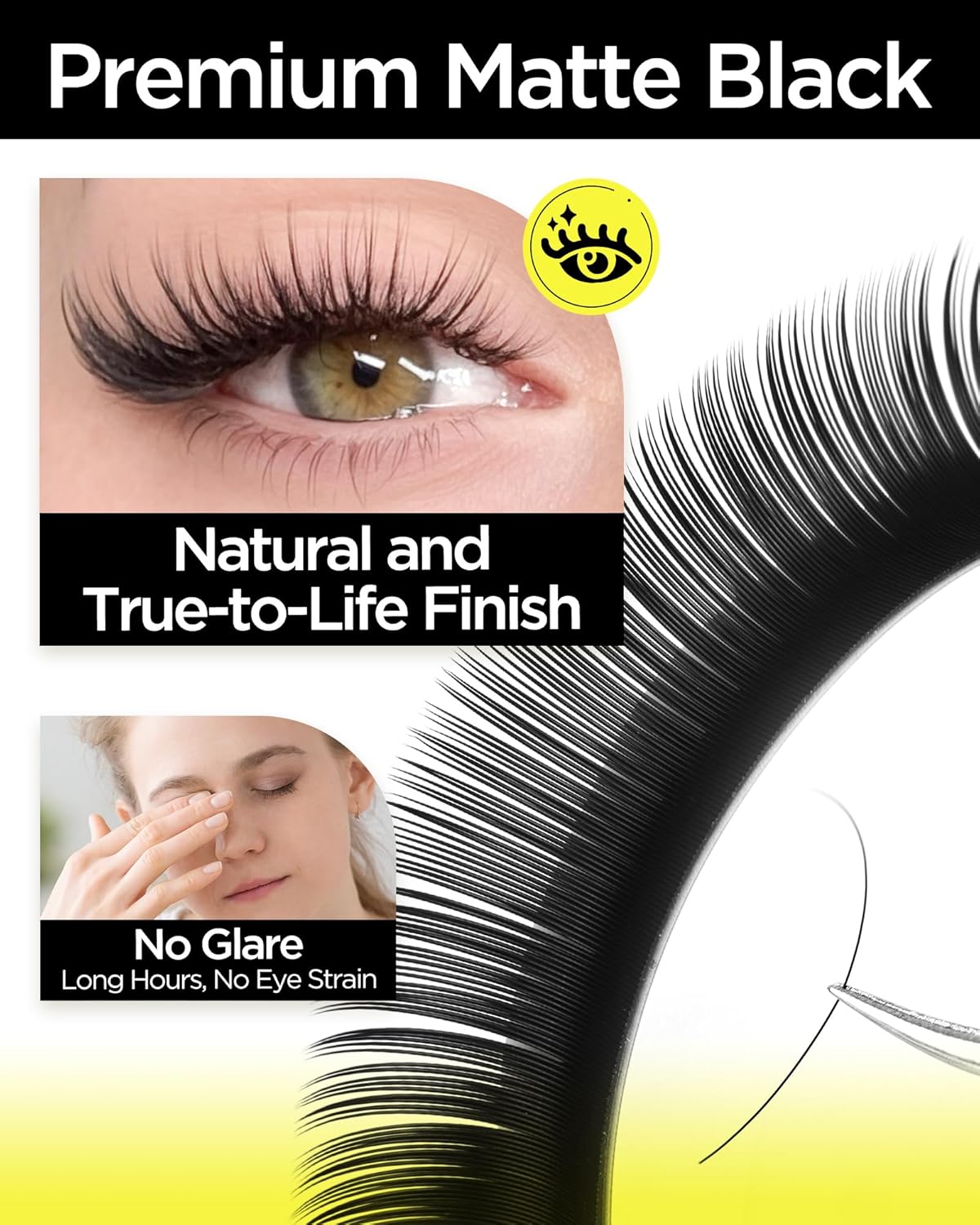 BEYELIAN Eyelash Extension 0.05 D Curl 10mm Tray Easy Fan Lash Extensions Volume Lashes Professional Use Natural Matte Black Professional Salon Use (0.05 D 10mm)