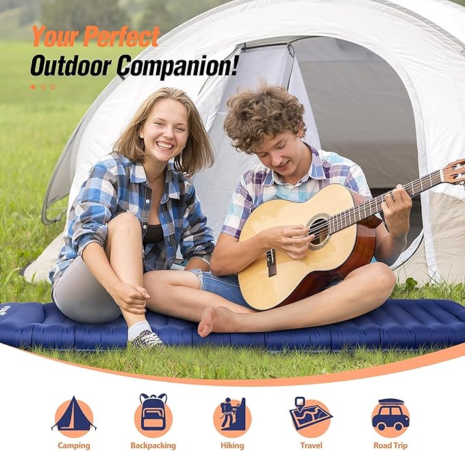 Hikenture Camping Mattress Ultra-Thick 5 Inch,Ergonomic Sleeping Pad with Pillow,Backpacking Sleeping Mat,Ultralight,Inflatable &Compact Camp Air Mattress for Tent,Cot,Hammock(1100-B)