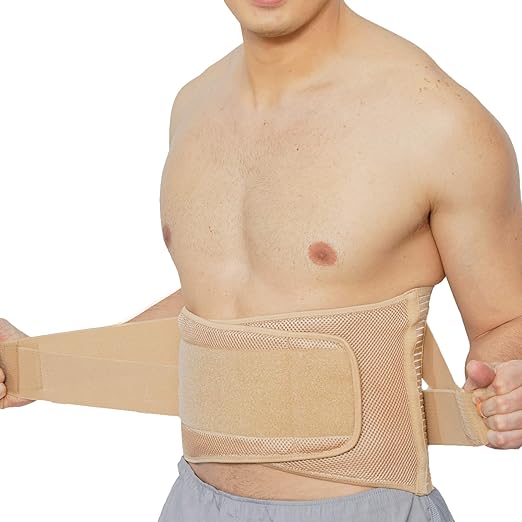 NeoTech Care Adjustable Compression Wide Back Brace Lumbar Support Belt (Beige, Size XXL)