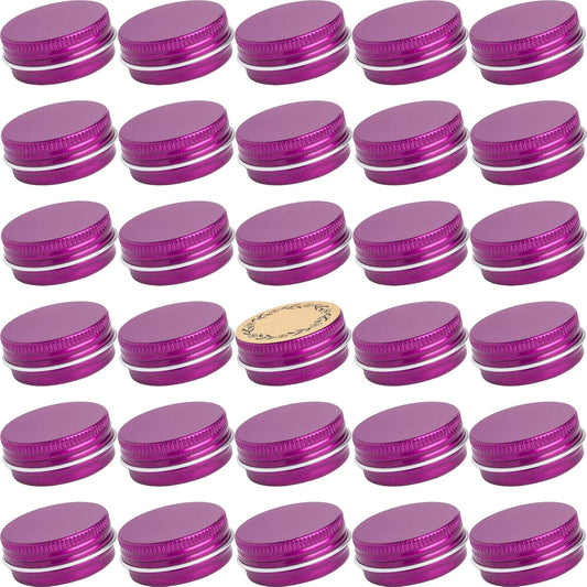 0.5 oz Screw Top Aluminum Tin Jar with Screw Lid and Blank Labels (Purple - Pack of 32)
