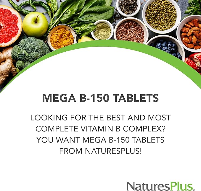 Natures Plus Mega B-150 Complex - 90 Sustained Release Vegetarian Tablets - Maximum Potency B Complex Vitamin Supplement -Gluten Free - 90 Servings