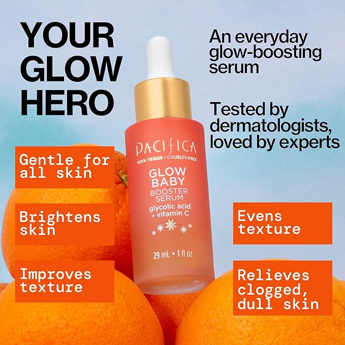 Pacifica Beauty | Glow Baby Vitamin C Trial + Value Kit | 3-Piece Skin Care Gift Set | Travel Friendly | Brightening Face Serum, Face Wash/Cleanser, Under Eye Patches | Glycolic Acid, AHA | Vegan