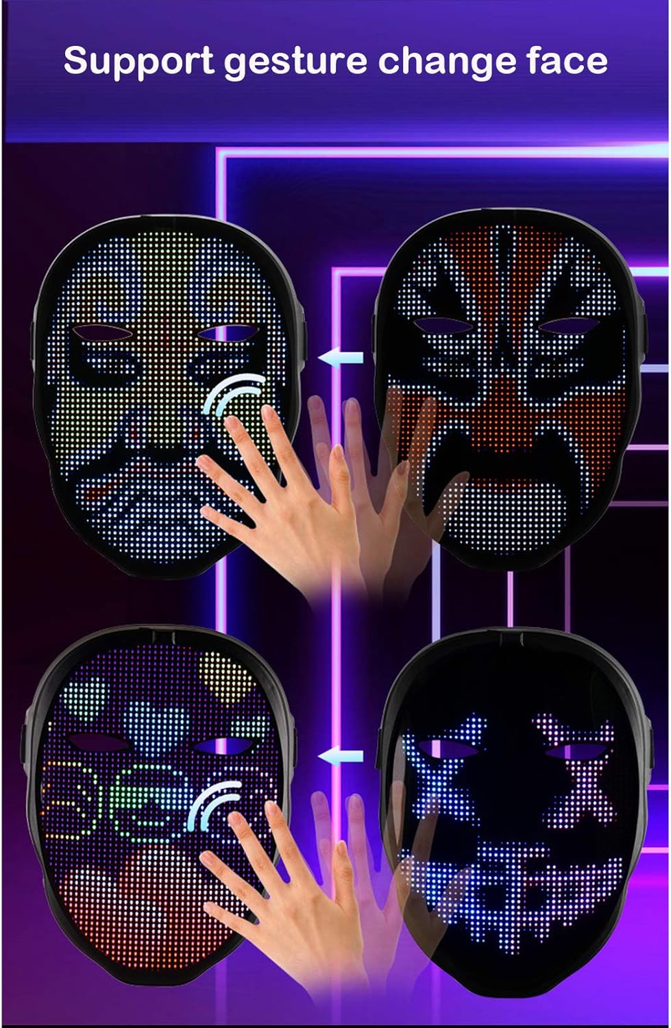 Depointer Life Led Mask with Bluetooth-compatible App Controlled, Customizable Shining Mask, unisex-adult