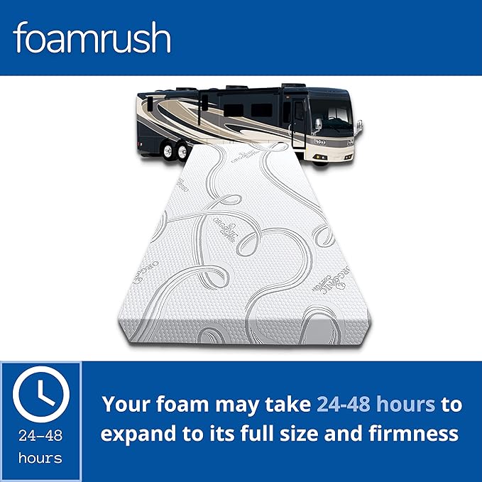 FoamRush 6-Inch Truck (36" x 76") High Density Foam RV Mattress Replacement with Canvas Navy Cover, Medium Firm, Made in USA, Camper Trailer, Removable Water-Resistant Outdoor/Indoor Cover w Zip