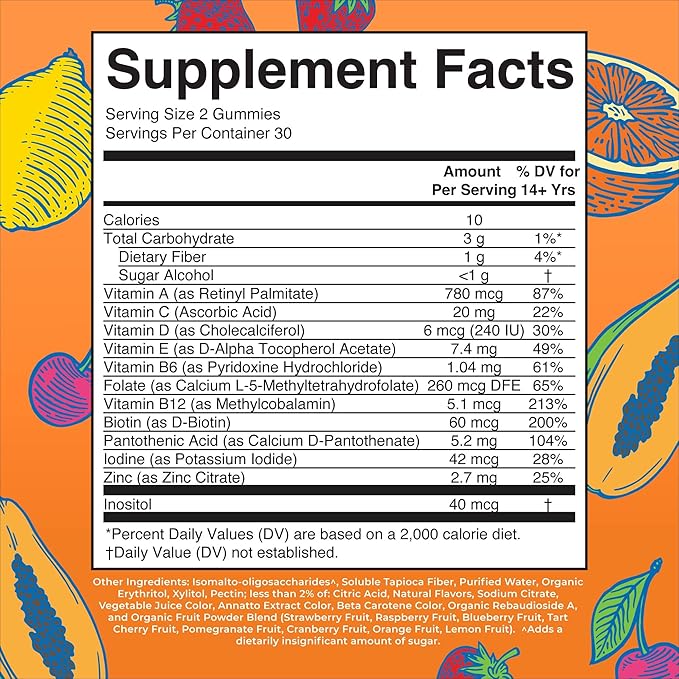 MaryRuth Organics Multivitamin for Women and Men | Sugar Free | Adult Multimineral Gummy with Vitamin C | D and E | B Vitamins | Biotin | Zinc | Vegan | Non-GMO | Gluten Free | 60 Count