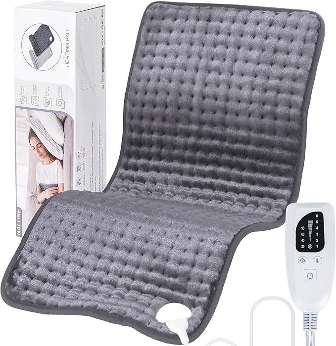 Heating Pad for Back Pain Relief, 6 Levels Small Heating Pads for Period Cramps, Portable Back Heating Pad for Neck and Shoulders, XL Heated Pad, Christmas Gifts for Women, 12 x 24 Grey