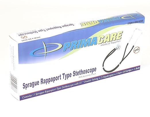 Primacare DS-9295-RD 30" Sprague Rappaport Style Stethoscope for Doctors, Nurses and Medical Students, First Aid Professional Dual Head Cardiology Kit for Men, Women and Pediatric, RED