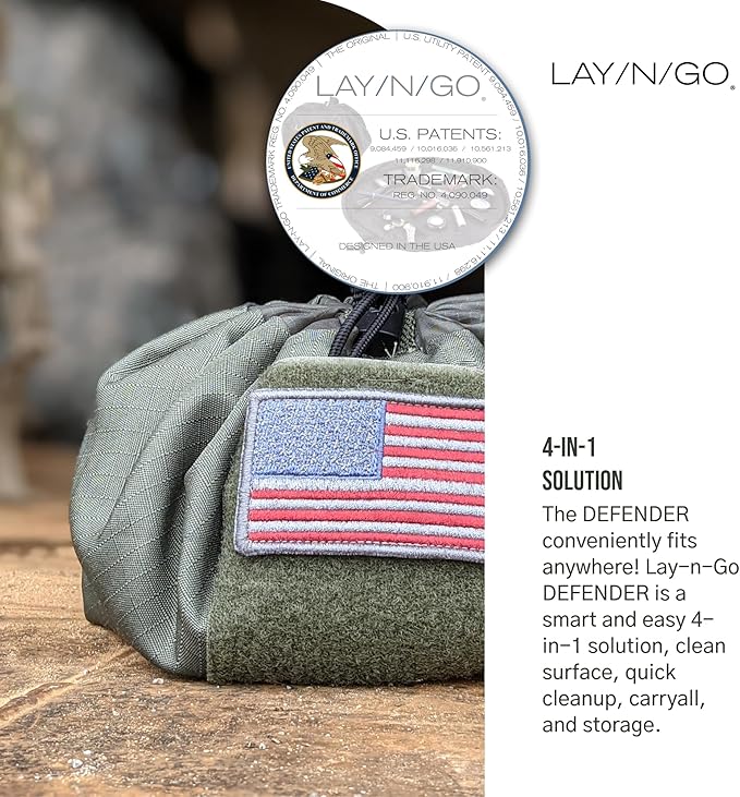Lay-n-Go Defender Tactical Bag for Gear - Multifunctional Lay-Flat Military Tactical Travel Sack w/Zippered & Mesh Pockets - Water-Resistant, Machine-Washable Utility Tool Bag (20", Green)