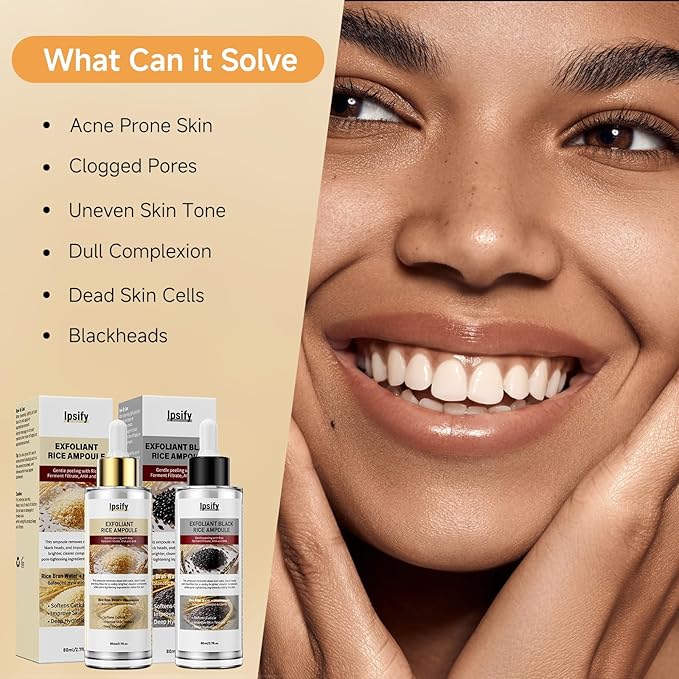Peel Shot Glow Rice Ampoule, Black and White Rice Exfoliant for Face and Body, Rice Exfoliator for Faces Dead Skin Cells Remover, Face Peel Shot Serum for Softens Cuticle, 80ML (White Rice)