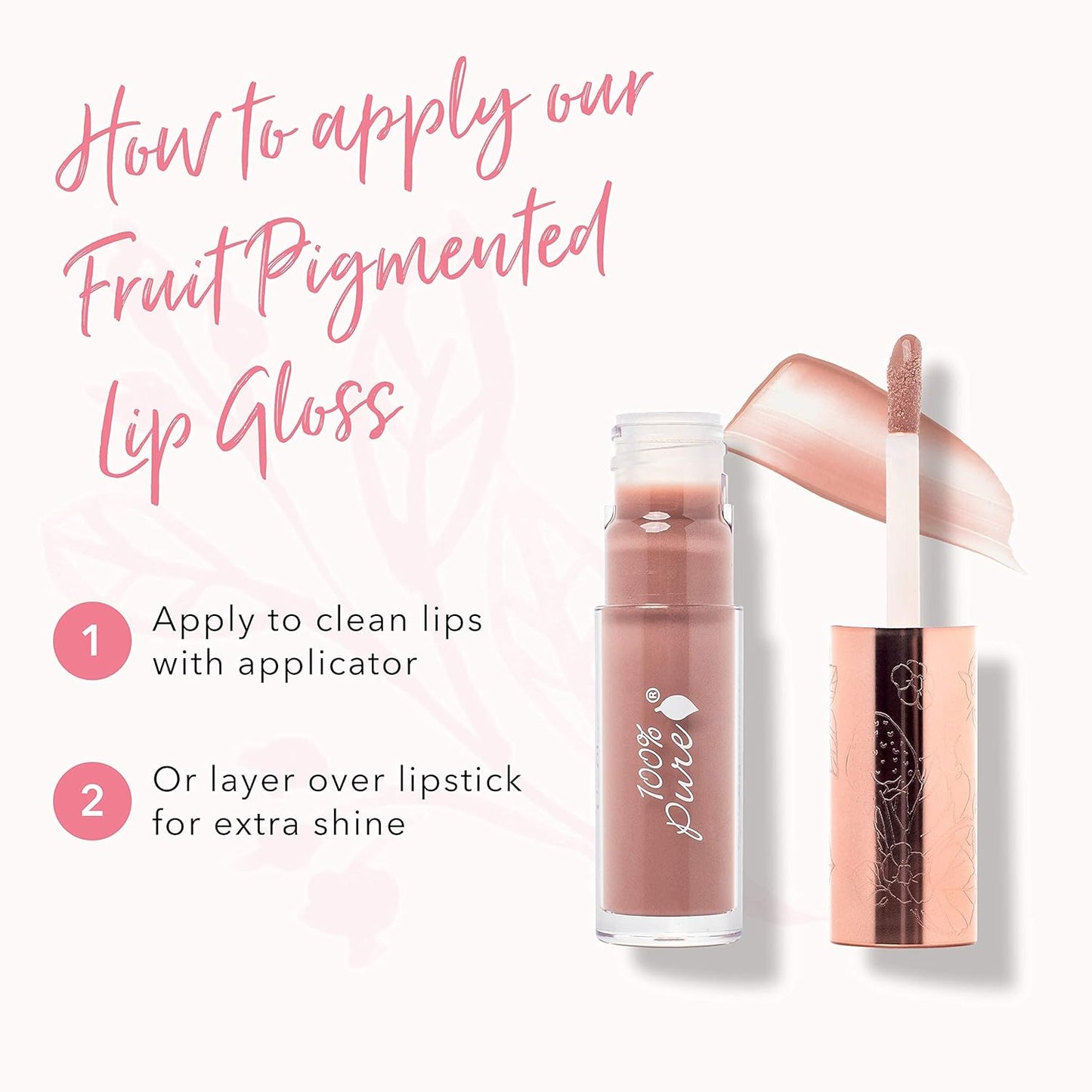 100% PURE Lip Gloss (Fruit Pigmented), Pink Caramel, High Shine, Moisturizing, Natural Lip Gloss, Sheer Finish, Tinted Lip Gloss w/Cocoa Butter, Vitamin E (Nude Rosy Brown Color) - 0.14 Fl Oz