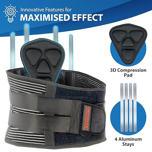 ORTONYX Lower Back Support Belt for Men and Women, Heavy Wok Lifting, Back pain Relief, Herniated Disc, Sciatica/Black S