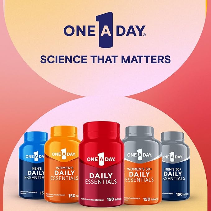 One A Day Daily Essentials, Multivitamin for Women & Men, Supports Healthy Brain and Muscle Function and Immune Health, Adult Multivitamin with Vitamin D, E and Vitamin B12, 150 Count