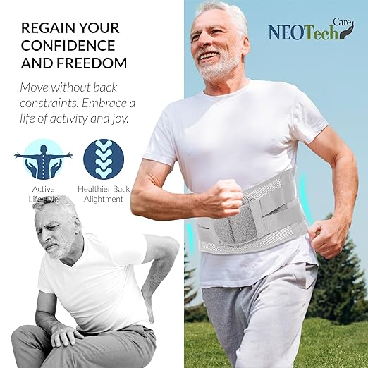 NeoTech Care Adjustable Double Pull Lumbar Brace/Lower Back Belt (Grey, Size XXL)