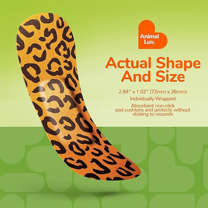 BioSwiss Bandages, Animal Print Shaped Self Adhesive Bandage, Latex Free Sterile Wound Care, 50 Count