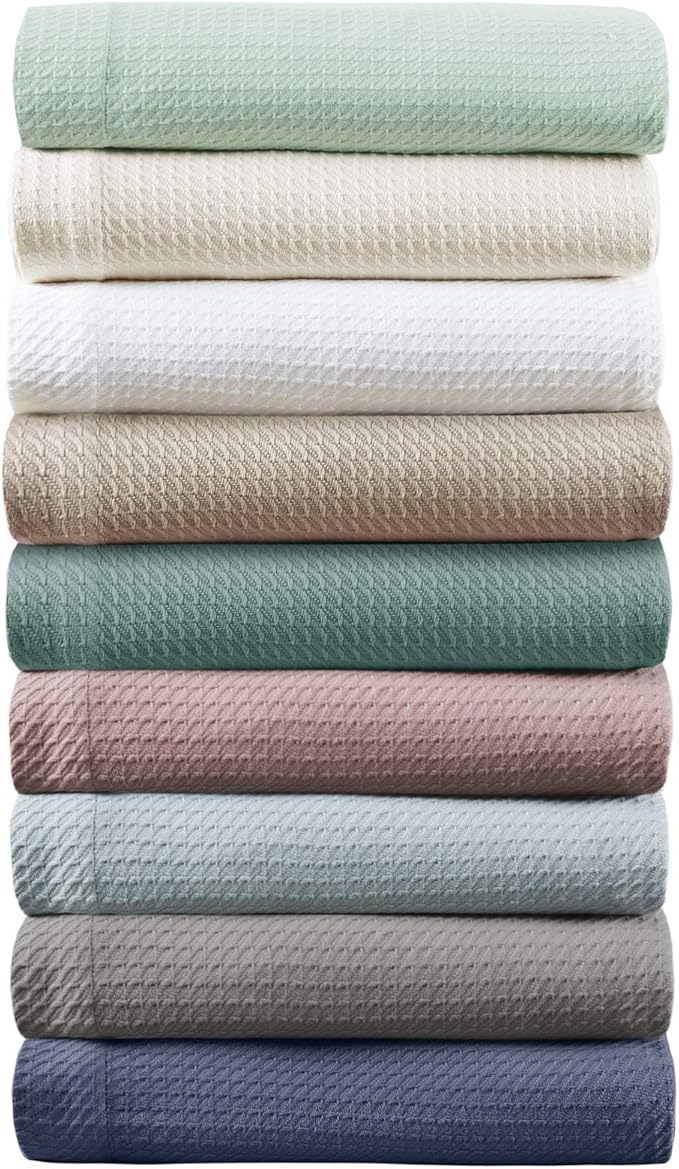 Madison Park Soft Certified 100% Egyptian Cotton Breathable Cozy Blanket, Premium Waffle Knit Classic Design, Luxury All Season Lightweight Cover for Bed, Couch and Sofa, Teal Full/Queen(90"x90")