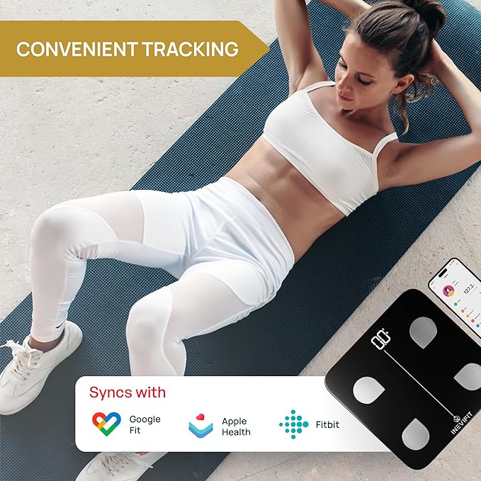 INEVIFIT Smart Body Fat Scale, BMI Highly Accurate Bluetooth Digital Bathroom Body Composition Analyzer. Measures Body Fat, Water, Muscle, Bone Mass & More for Unlimited Users