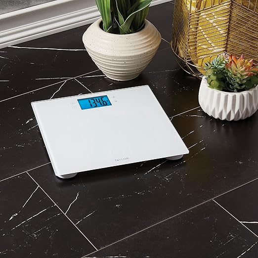 Taylor Digital Body Composition Scale w/Cal-Max, Bathroom Scale for Body Weight, Measures Body Fat, Body Water, & Muscle Mass Percentages, 4 User Recognition, FSA HSA Eligible, 400 lb Capacity, White