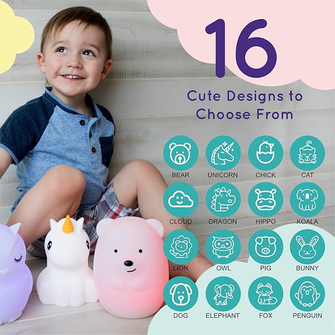 Lumipets Remote Control Silicone Night Light for Kids - Pig Design with 9 Soft Colors & Sleep Timer - Rechargeable, Battery-Operated Lamp for Bedroom | Baby Nursery, Toddler, Girls, Boys
