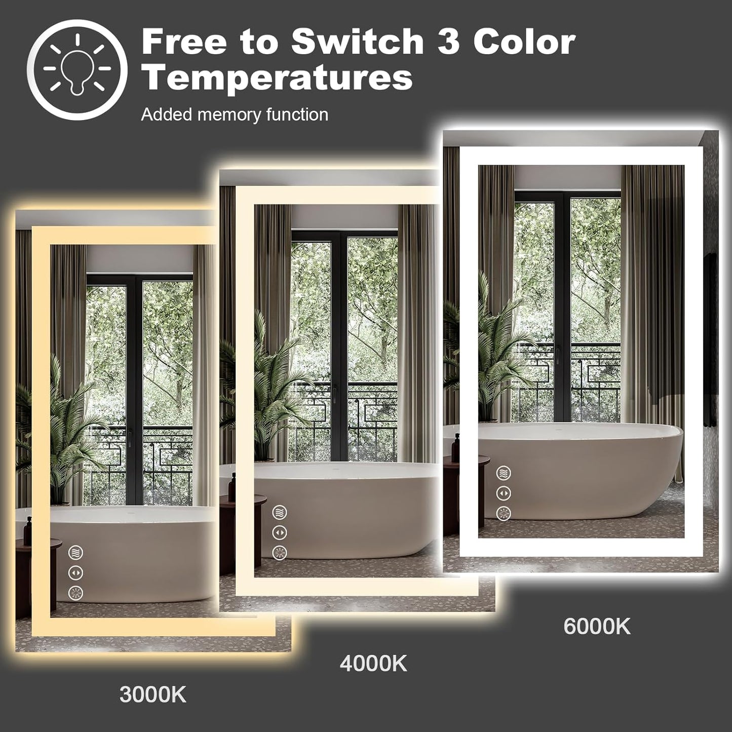 Amorho LED Bathroom Mirror, 20" X28" with Front Light and Backlit, Stepless Dimmable Wall Mount Mirrors, Anti-Fog, Shatter-Proof, Memory, 3 Colors Lihgting, LED Vanity Mirror(Horizontal/Vertical)