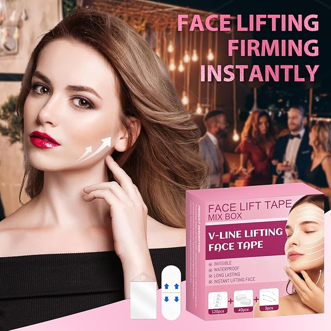160PCS Face Lift Tape Invisible Face Tape Neck Tape Lifting Invisible With String, Silicone Anti Wrinkle Facial Patches V-Shaped Instantly for Facial Wrinkles, for Dounle Chin Forehead Skin Firming
