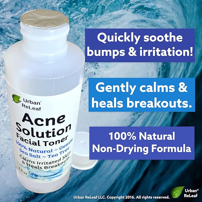 Urban ReLeaf Acne Solution Facial Toner! Sea Salt & Tea Tree. Soothe Skin, Calm breakouts. 4 oz. Gentle Effective. 100% Natural & Soothing. Reduce The Appearance of pores. (Pack of 2)