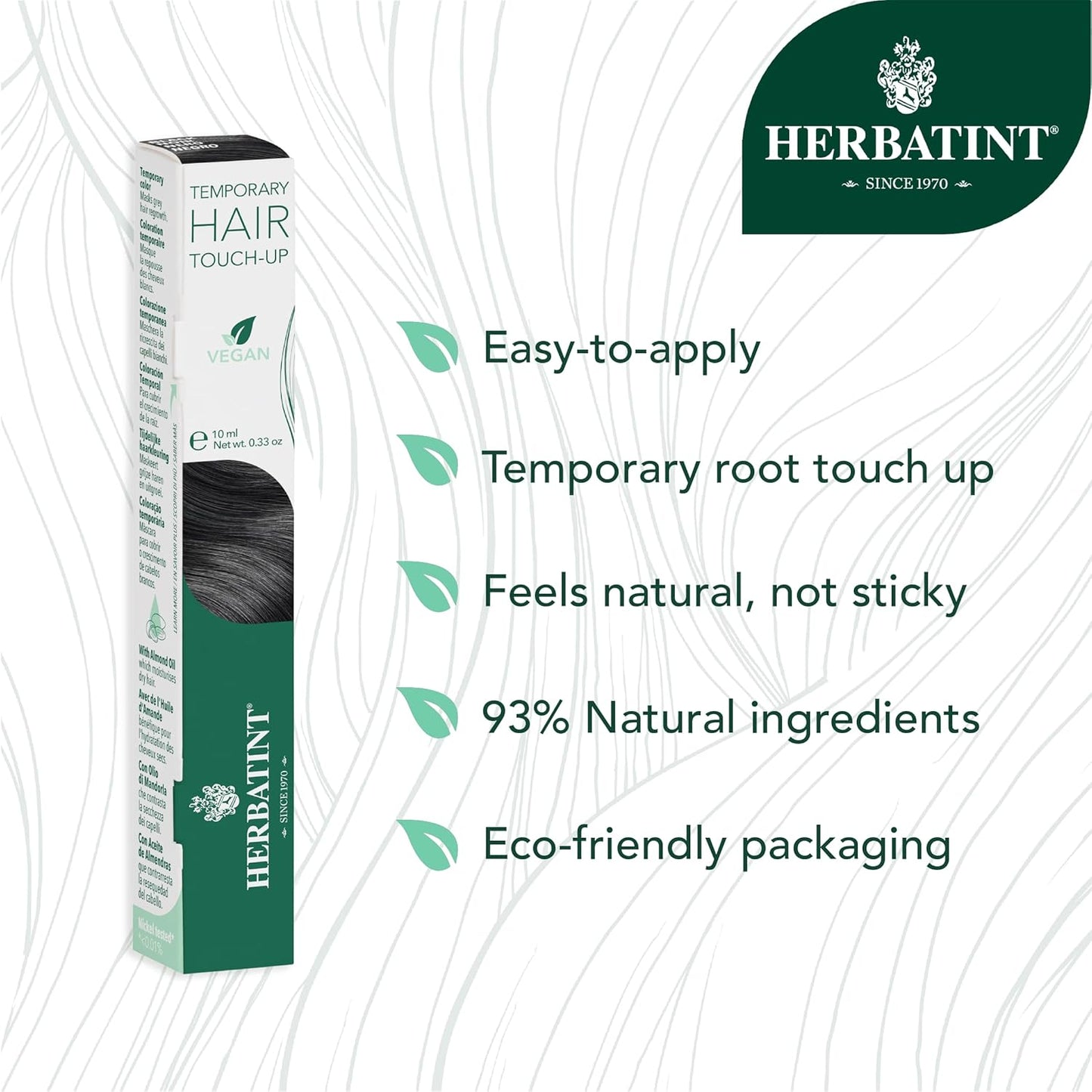 Herbatint Temporary Hair Touch-Up - Instantly Mask Grey Roots Between Coloring with Easy To Apply Precision Brush Kit - Natural-Looking Concealer For Black Hair - Vegan - .33 oz