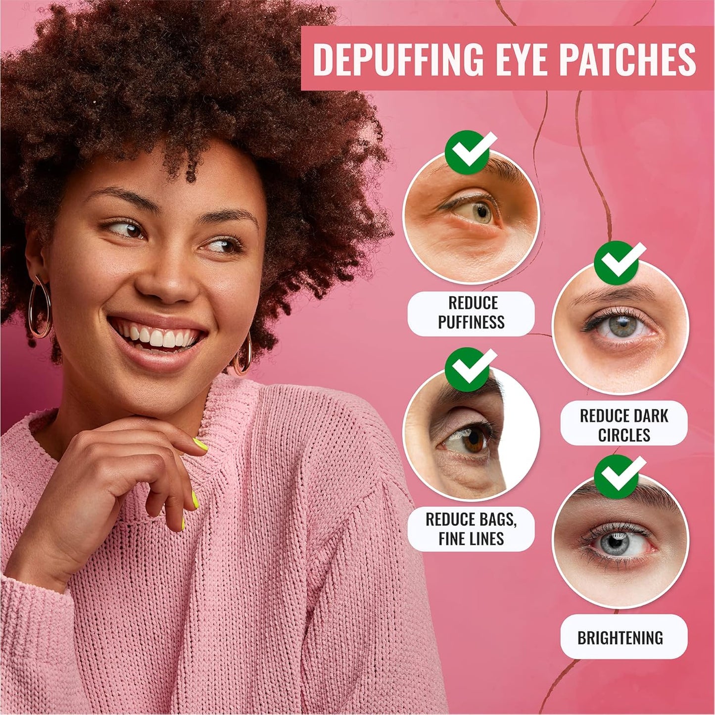 Eye Mask for Puffiness - Under Eye Patches for Dark Circles - Korean Under Eye Mask Patches for Puffy Eyes - Eye Gel Pads Depuffing Eye Brightener, Caffeine, Hydrogel & Collagen (20 Pairs)
