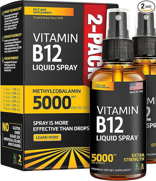 (2 Pack) - Liquid B12 Spray - Vitamin B12 Sublingual - Vegan B12 Vitamin Spray - Methylcobalamin Vitamin B12 Liquid Boosts Energy & Mood - Gluten-Free & Non-GMO - B 12 Drops Waste Money - Find Out Why