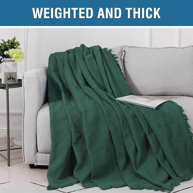 H.VERSAILTEX Cotton Sofa Covers Couch Cover Sofa Slipcover for Most Shape Sofas, Feature Thick Woven Jacquard Seamless with Tassels, Multi-Use Decorative for Couch (XX-Large: 91" x 134", Green)