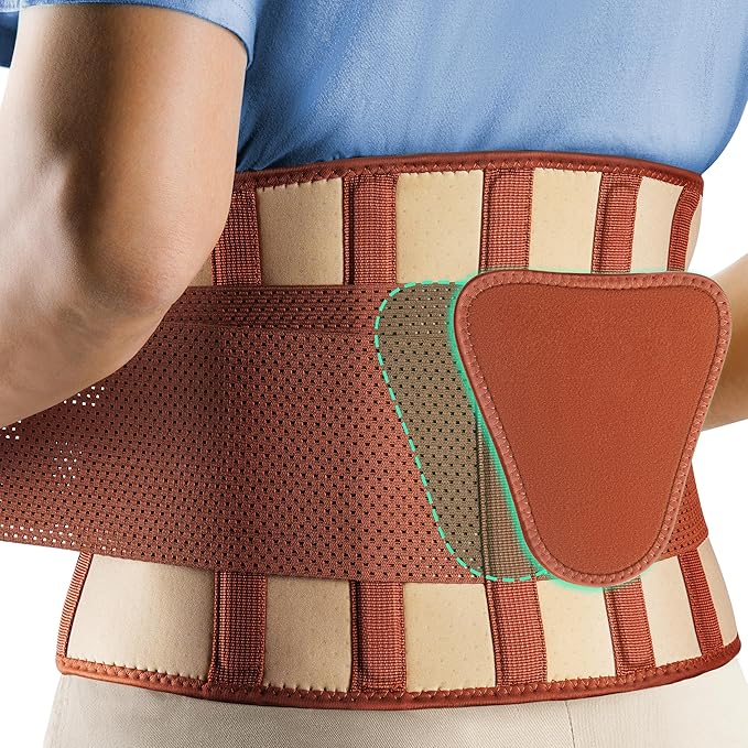 FEATOL Back Brace for Lower Back Pain, Breathable Back Support Belt for Women & Men with Lumbar Pad, Lumbar Support Belt for Heavy Lifting & Work, Scoliosis, Brown, 3XL (Circumference:54-63")